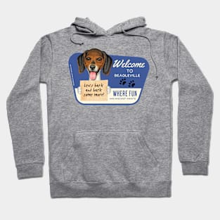 Cute Beagle dog holding sign in Beagleville, USA Hoodie